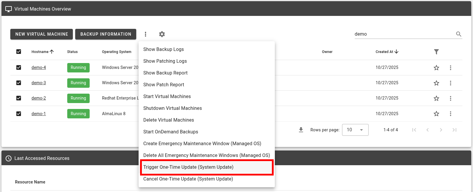 Create One Time Update bulk action